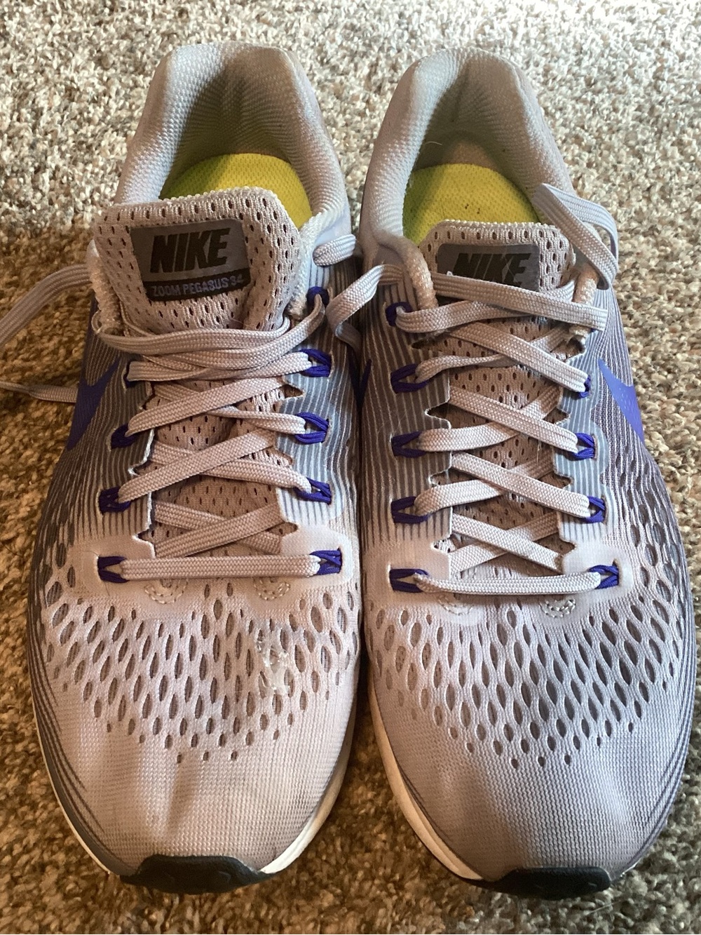 Nike Running Shoes - Light Gray with Neon Yellow Insole